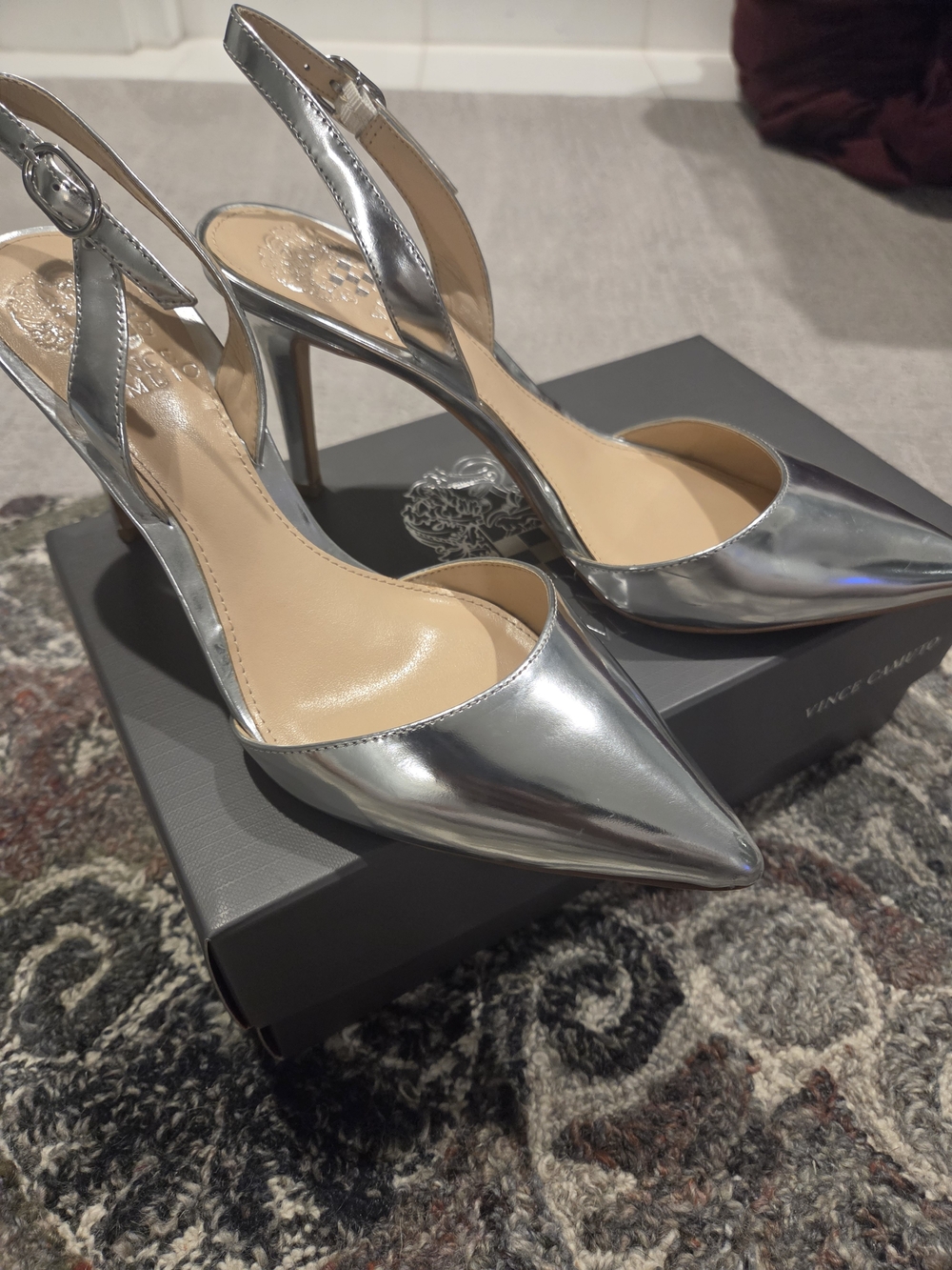 Vince Camuto Metallic Silver Pointed-Toe Slingback Heels